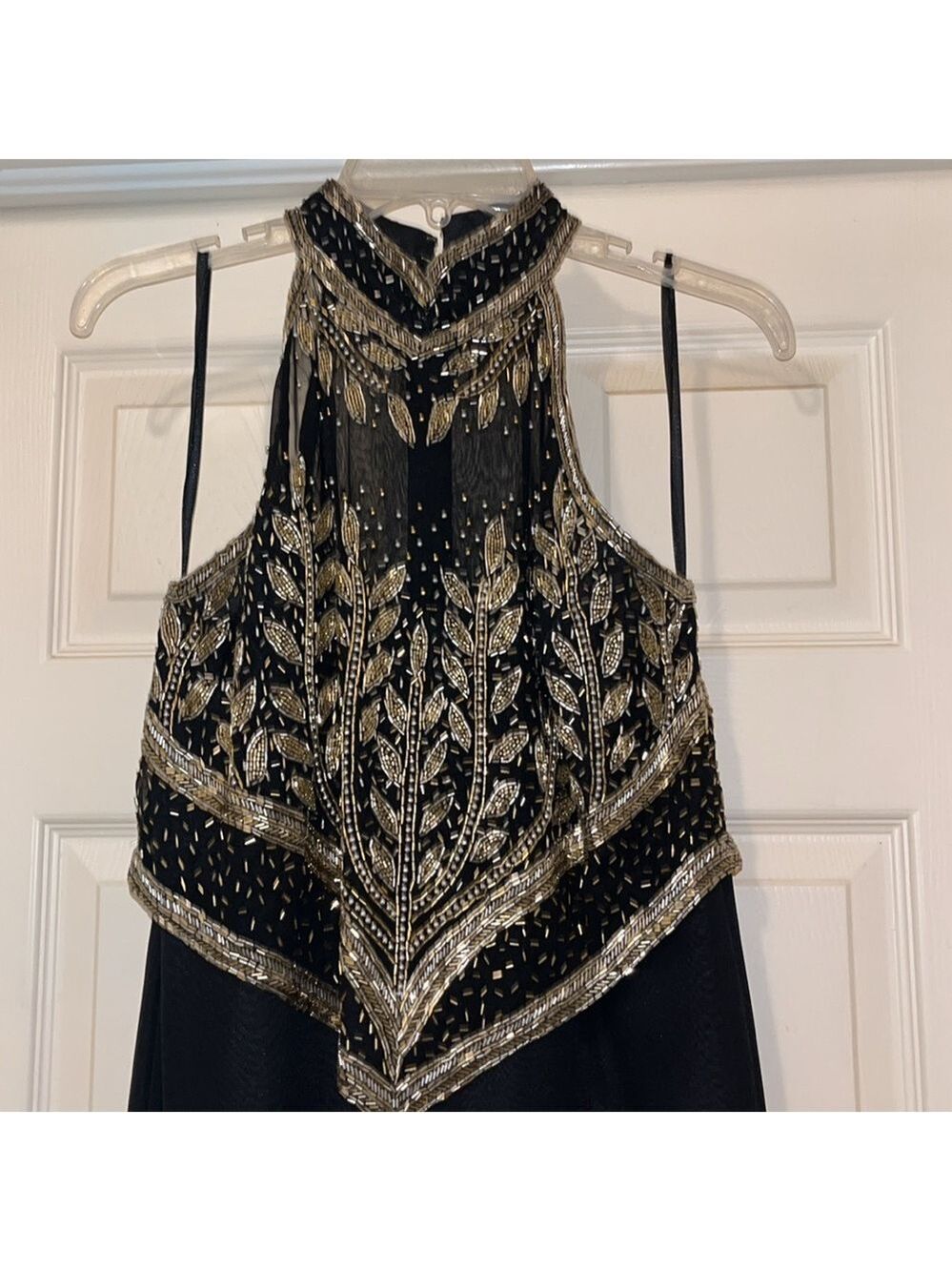 Vintage Black and Gold Beaded Long Formal Dress by Scala - Picture 3 of 13